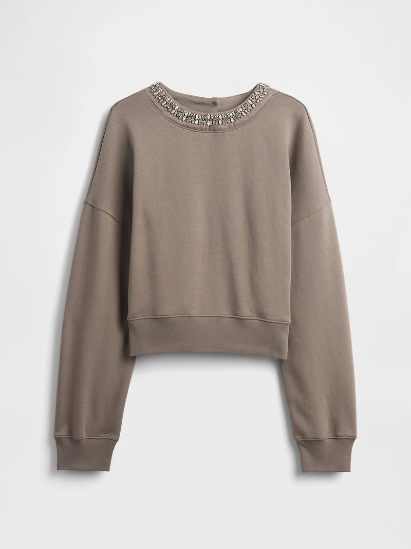VintageSoft Jewel-Neck Crop Sweatshirt
