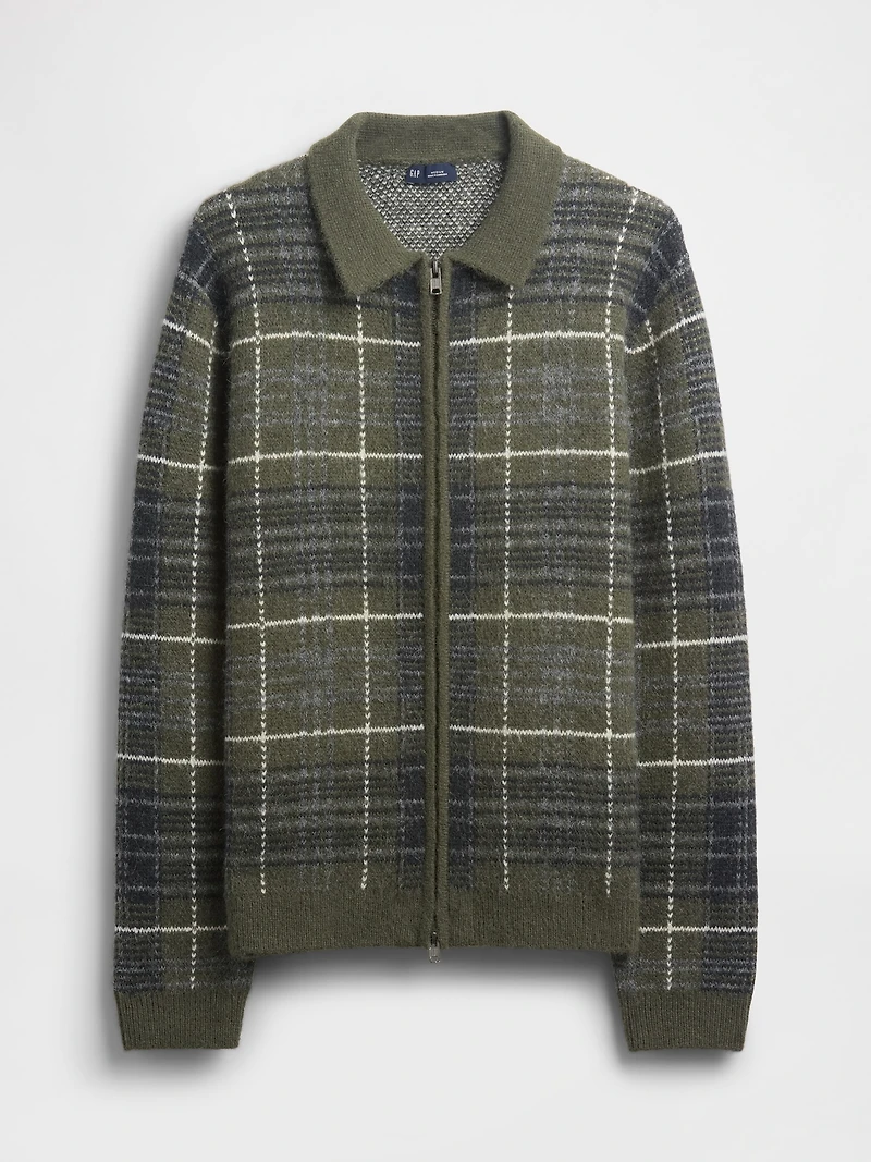 Brushed Plaid Zip Sweater