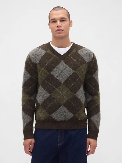 Brushed Argyle Sweater