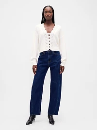Fuzzy Pointelle Scalloped Crop Cardigan