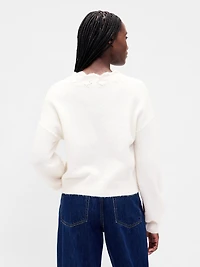 Fuzzy Pointelle Scalloped Crop Cardigan
