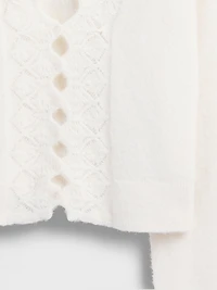 Fuzzy Pointelle Scalloped Crop Cardigan