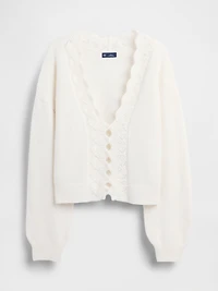 Fuzzy Pointelle Scalloped Crop Cardigan