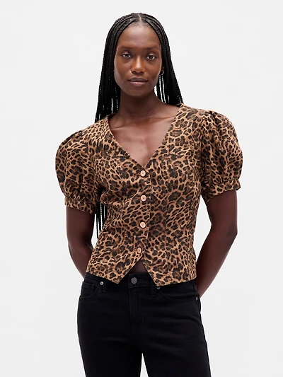 Puff-Sleeve Seamed Top