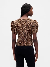 Puff-Sleeve Seamed Top