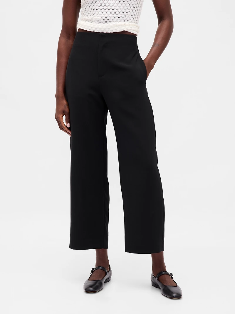 High Rise Twill Straight Ankle Pants