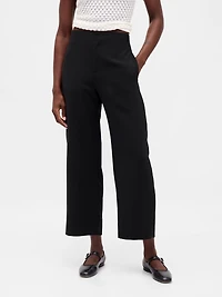 High Rise Twill Straight Ankle Pants
