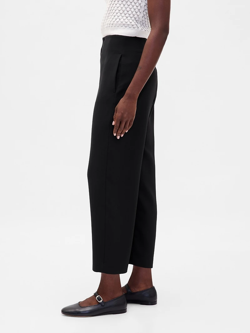 High Rise Twill Straight Ankle Pants