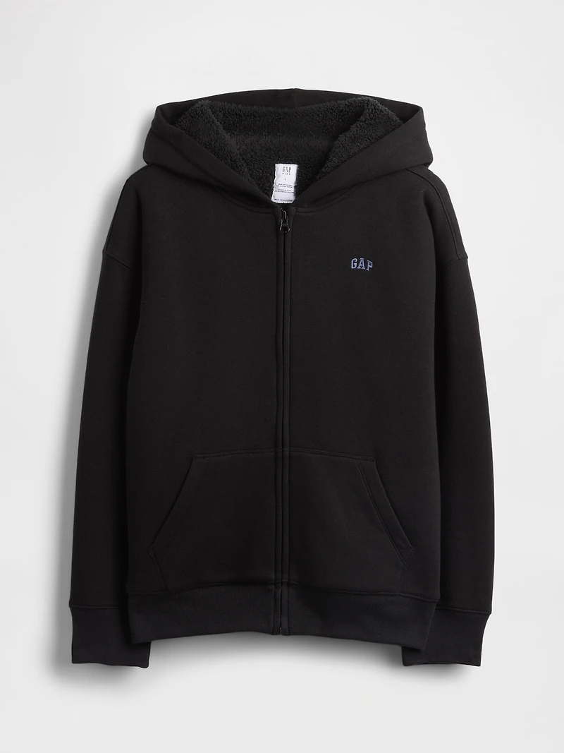 Kids Relaxed Sherpa-Lined Zip Logo Hoodie