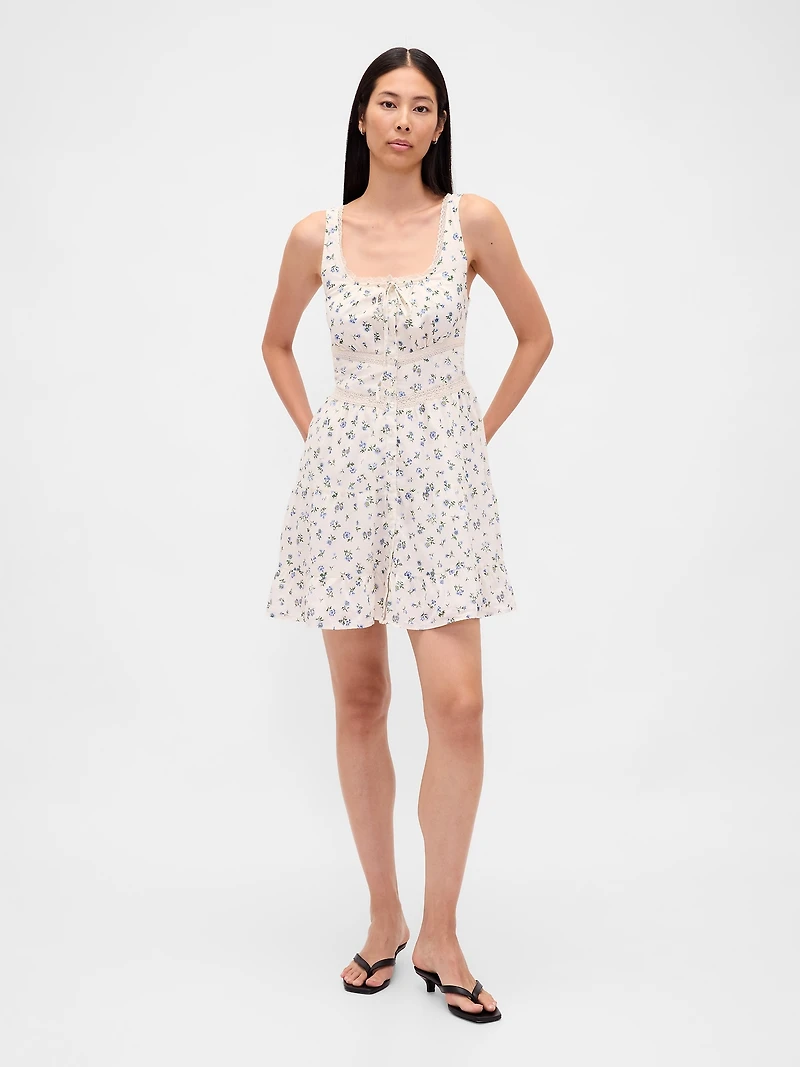 Lace-Trim Tiered Mini Dress