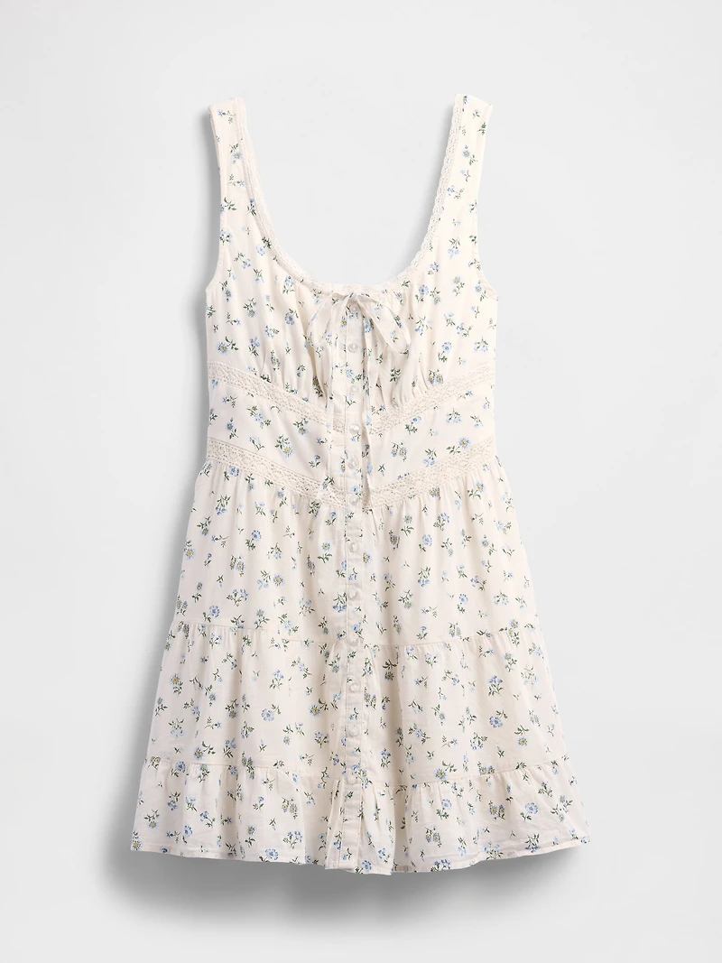 Lace-Trim Tiered Mini Dress