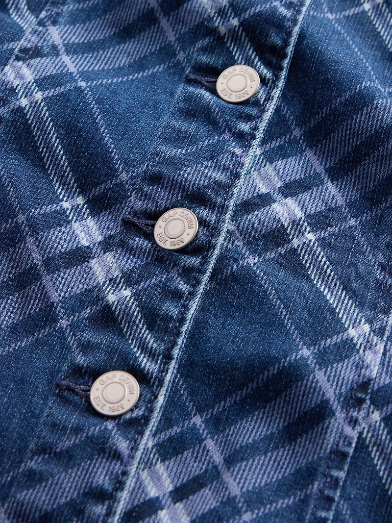 Plaid Denim V-Neck Mini Dress