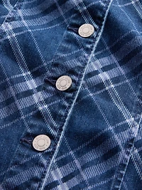 Plaid Denim V-Neck Mini Dress