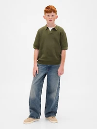 Kids Johnny-Collar Waffle Shirt