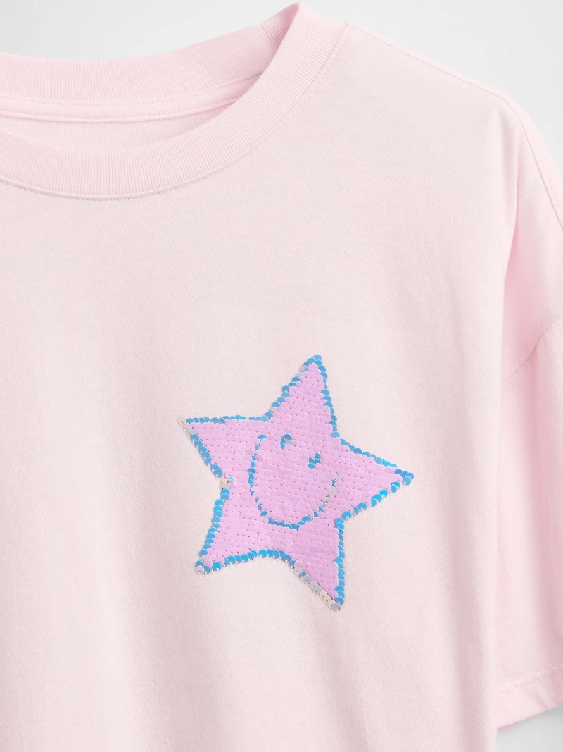 Kids Oversized Flippy Sequin Graphic T-Shirt