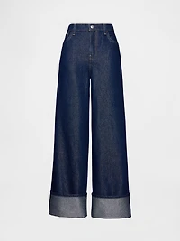 Mid Rise Metallic Cuffed Baggy Jeans