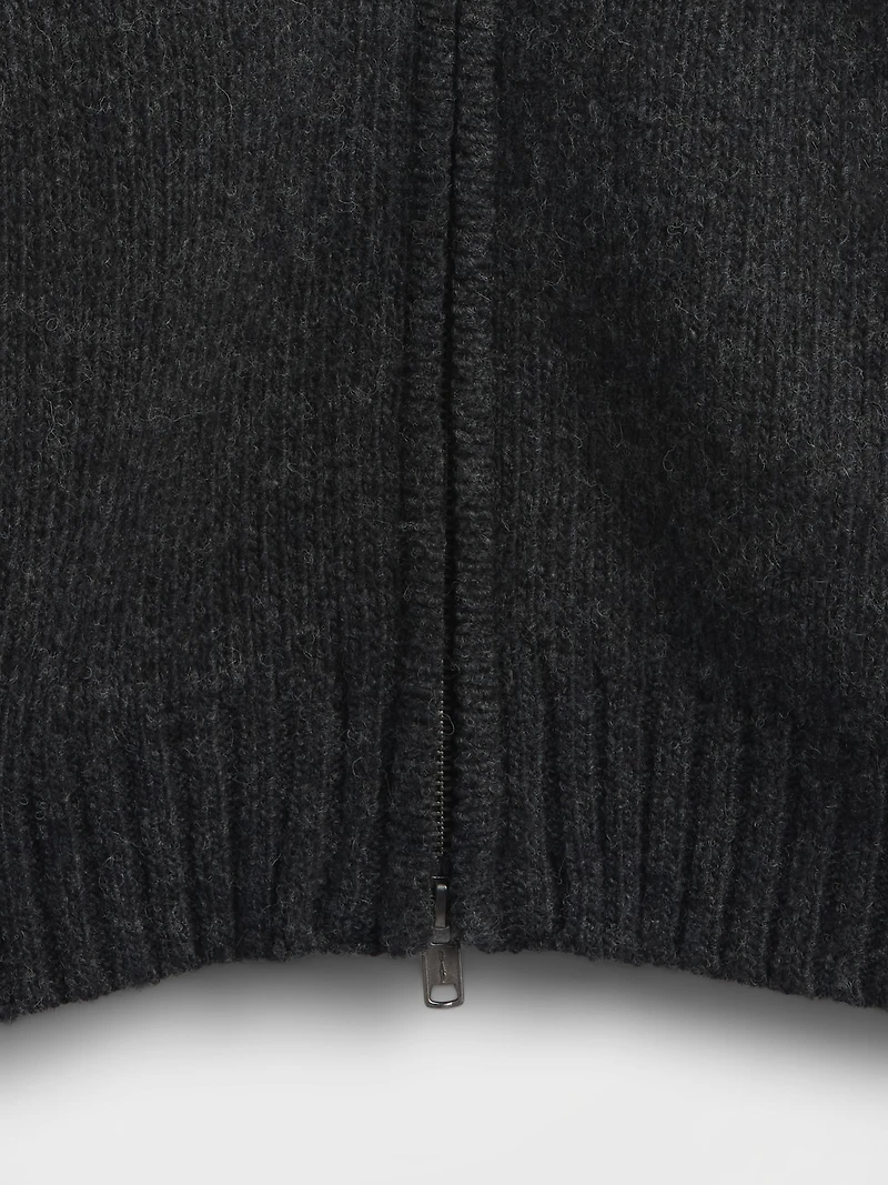 Wool-Blend Zip Cardigan Sweater