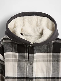 Kids Sherpa-Lined Hooded Flannel Shirt Jacket