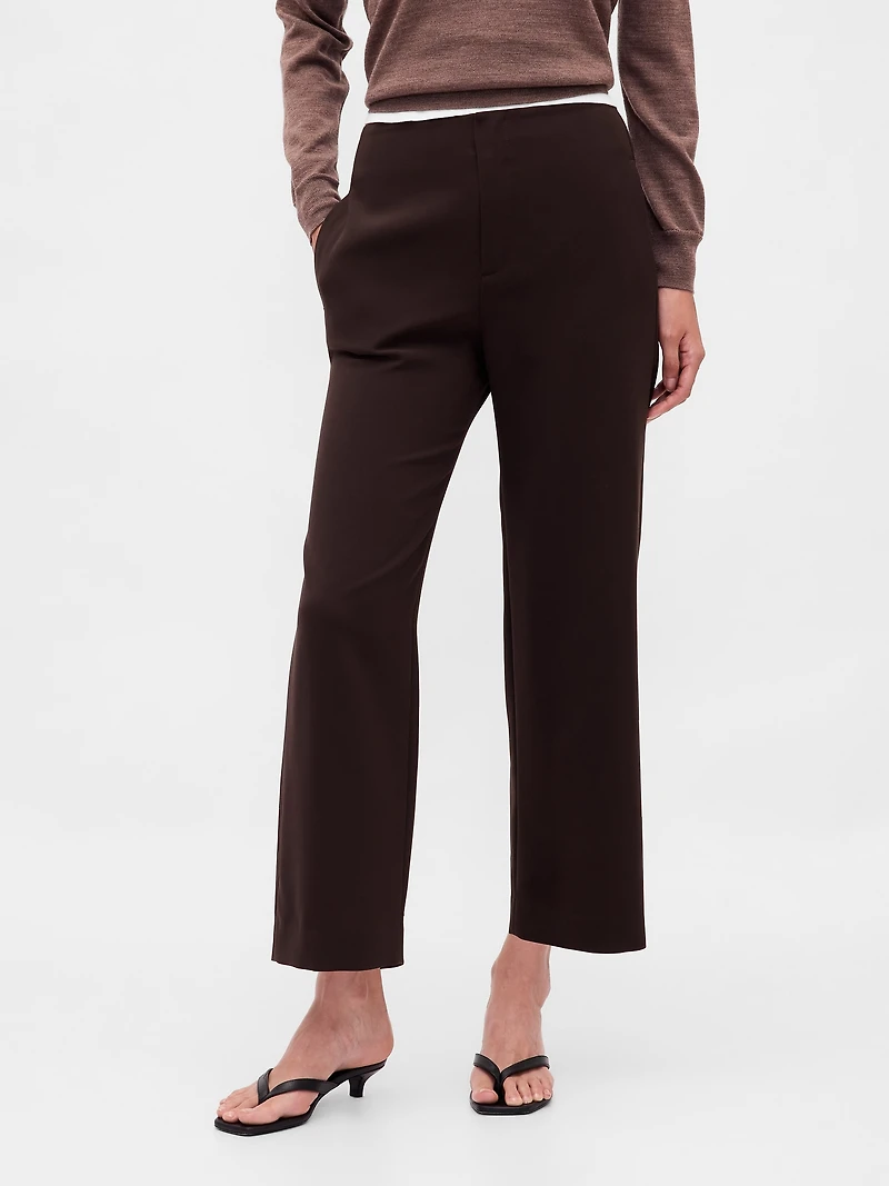 High Rise Twill Straight Ankle Pants