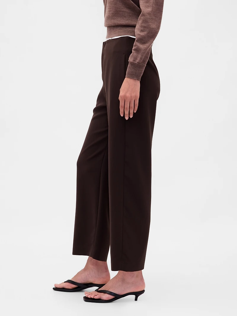 High Rise Twill Straight Ankle Pants