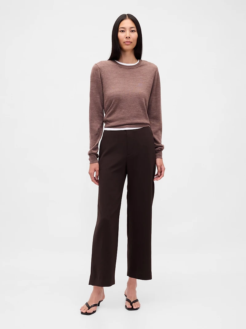 High Rise Twill Straight Ankle Pants