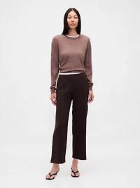High Rise Twill Straight Ankle Pants