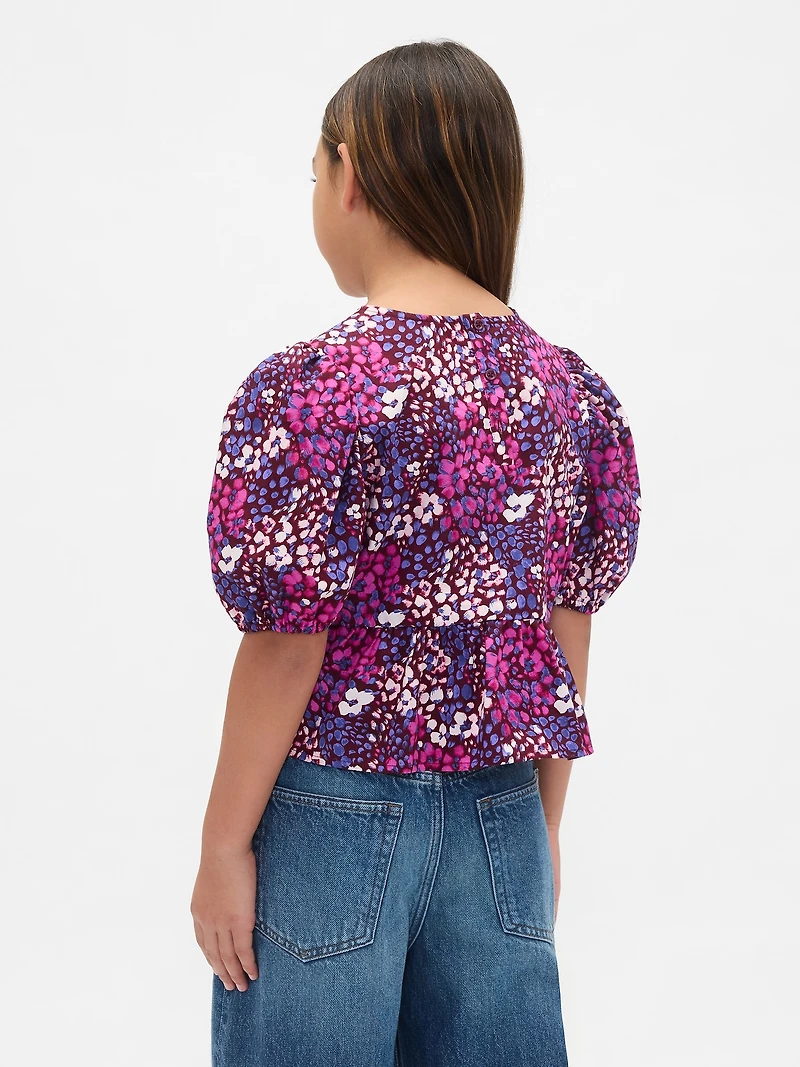 Kids Puff-Sleeve Peplum Top