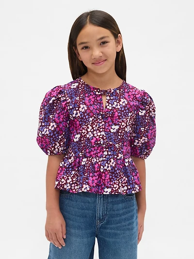 Kids Puff-Sleeve Peplum Top