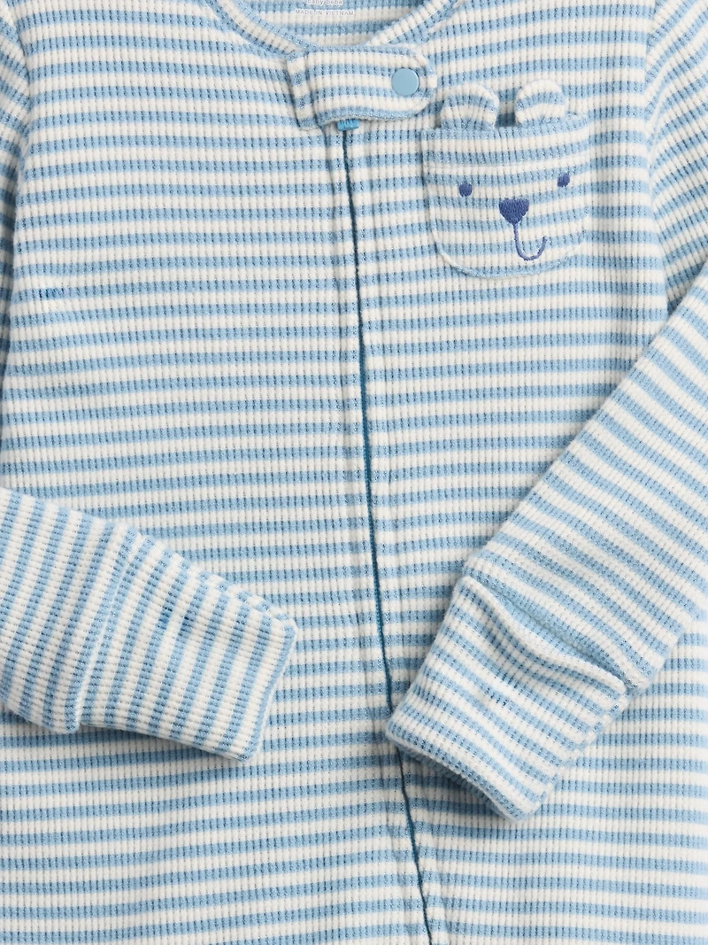 Baby Softspun Waffle Bear Pocket Footed One-Piece