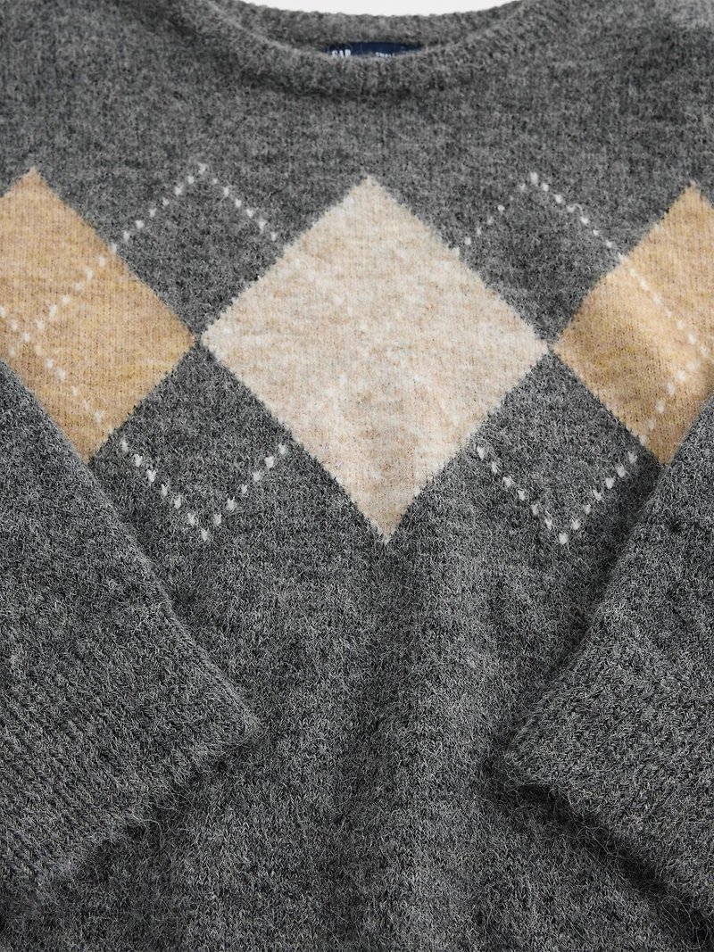 Fuzzy Argyle Crop Sweater