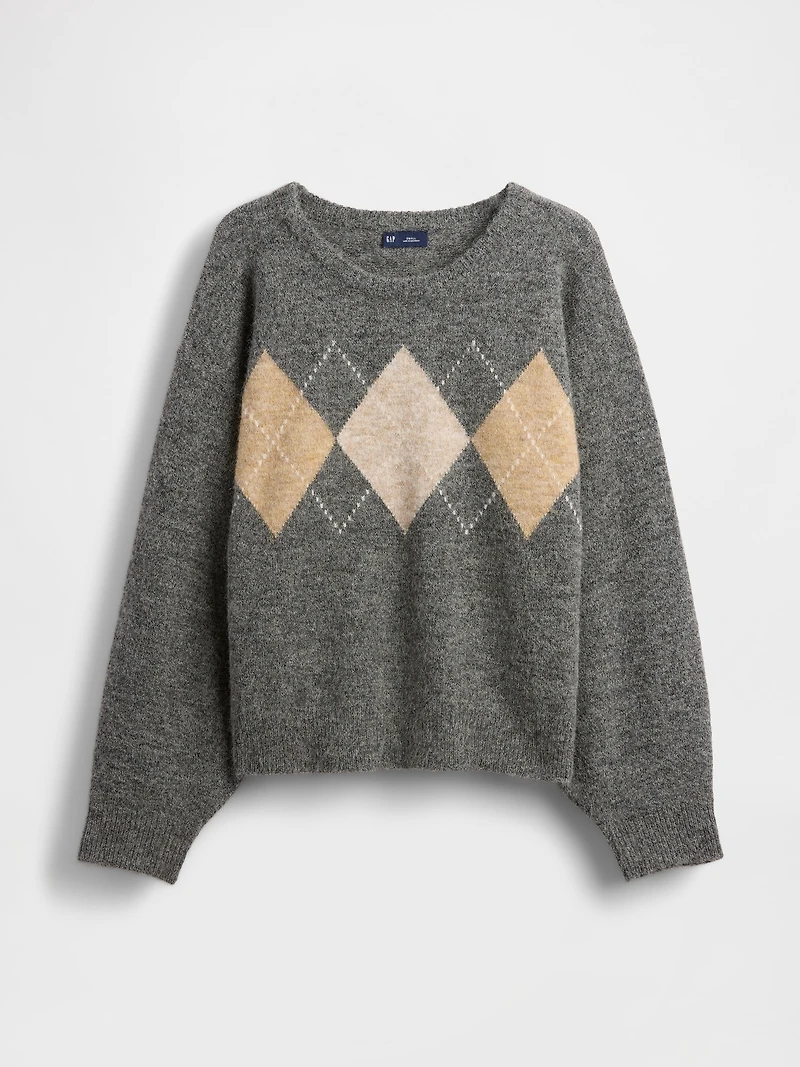 Fuzzy Argyle Crop Sweater