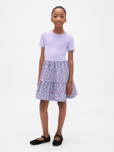 Kids Mixed Media Flounce Dress