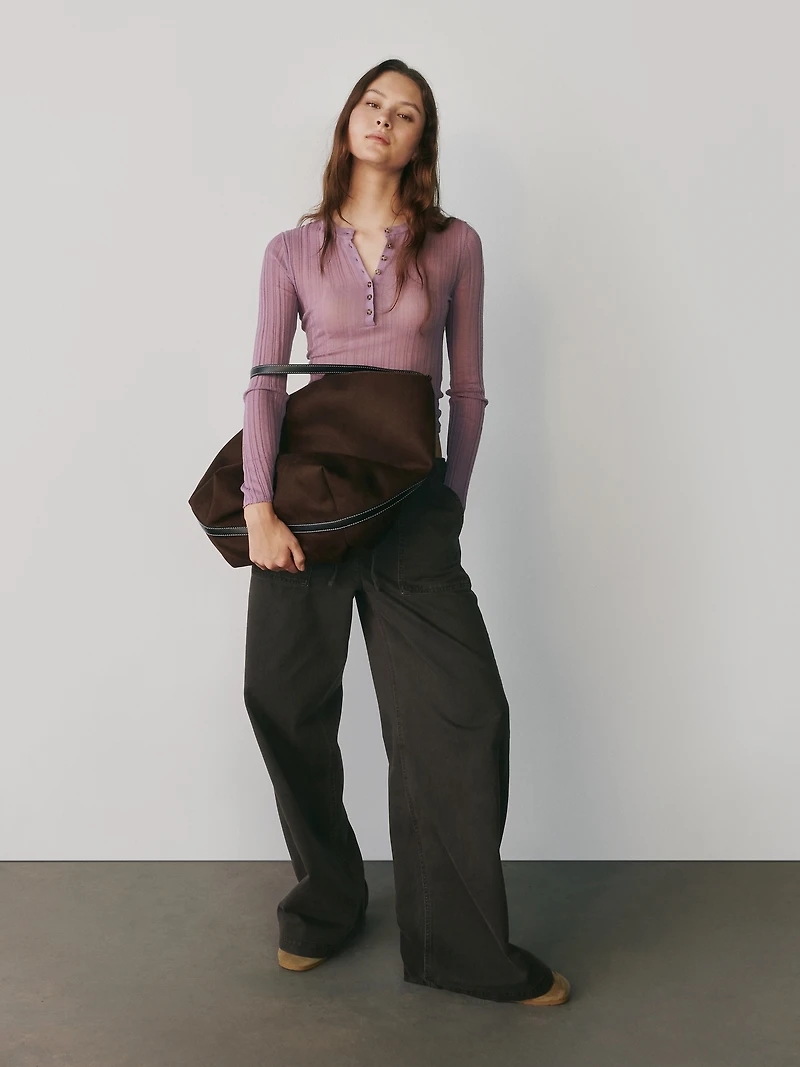 Sheer Rib Henley Sweater