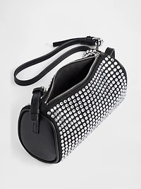 Vegan Leather Rhinestone Barrel Bag