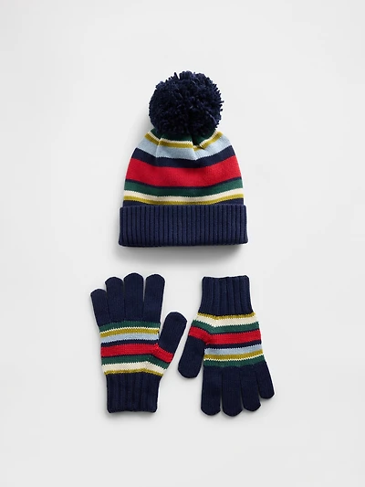 Kids Pom Hat & Gloves Set