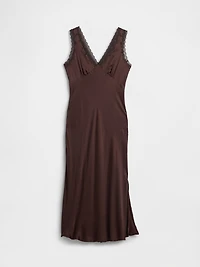 Satin Lace-Trim V-Neck Maxi Slip Dress