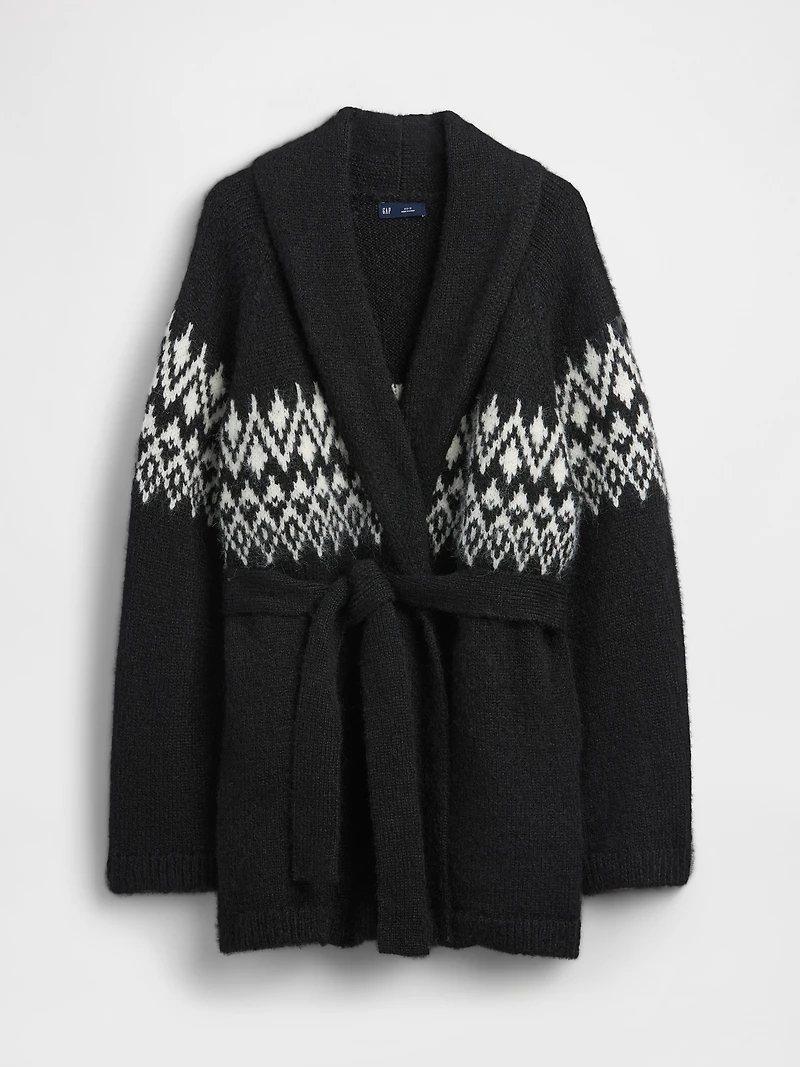 Wool-Blend Fair Isle Shawl Cardigan