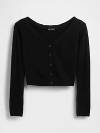 Lightweight CashSoft Crop Button-Front Top