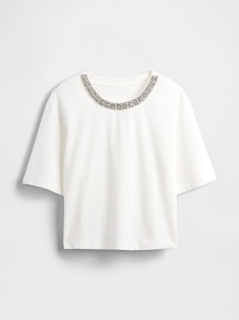 Heavyweight Jewel-Neck Crop T-Shirt