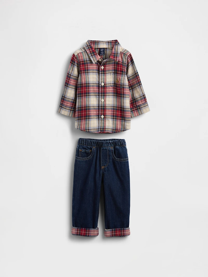 Baby Flannel & Denim Outfit Set