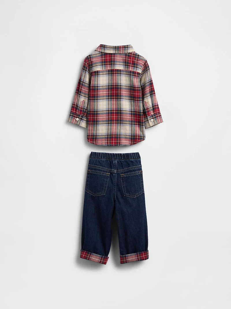 Baby Flannel & Denim Outfit Set