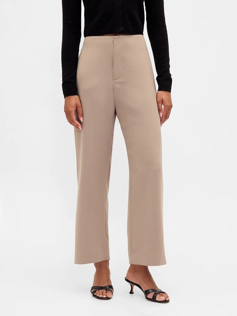 High Rise Twill Straight Ankle Pants