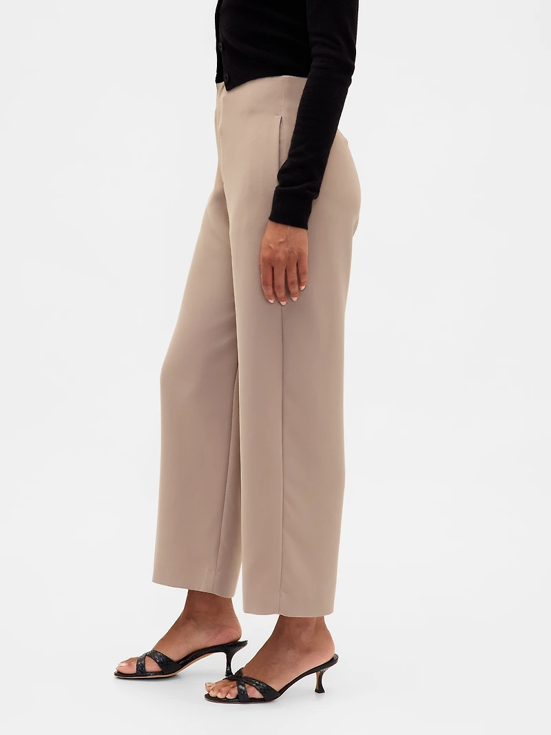 High Rise Twill Straight Ankle Pants
