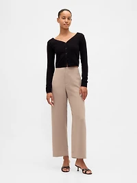 High Rise Twill Straight Ankle Pants