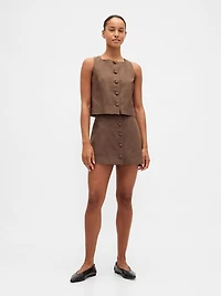 Linen-Blend Button-Front Mini Skort