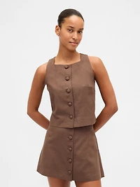 Linen-Blend Button-Front Shell Top