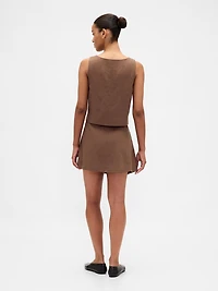 Linen-Blend Button-Front Mini Skort