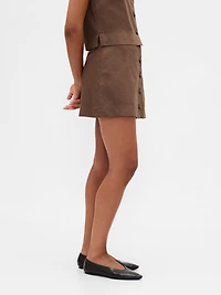 Linen-Blend Button-Front Mini Skort