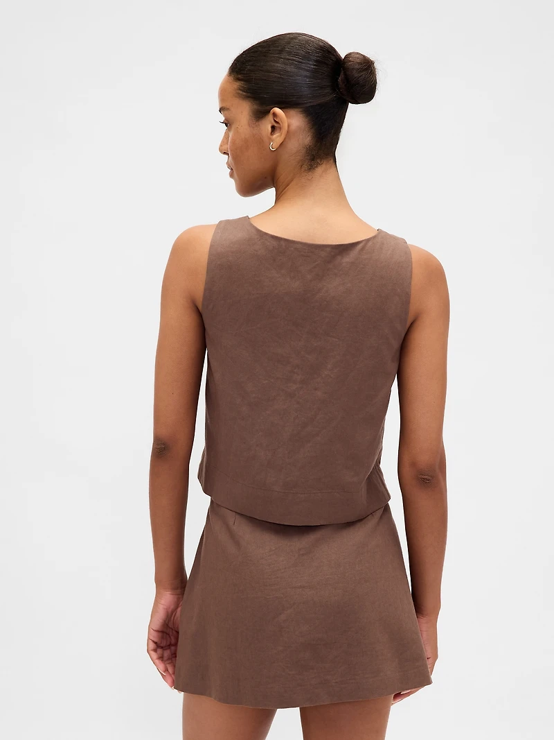 Linen-Blend Button-Front Shell Top