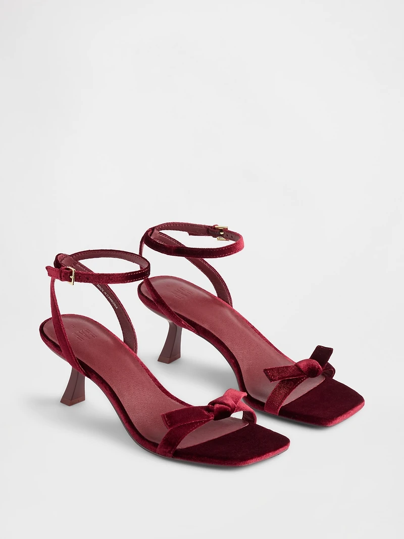 Velvet Bow Open-Toe Strappy Kitten Heels